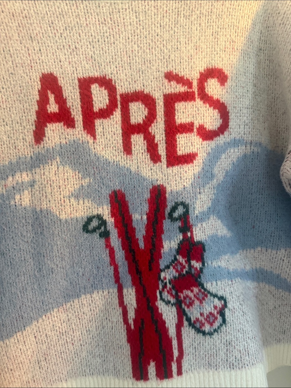 A new day Women’s Cream Red Crewneck Après Ski Graphic Sweater Sz XL EUC - Picture 4 of 5